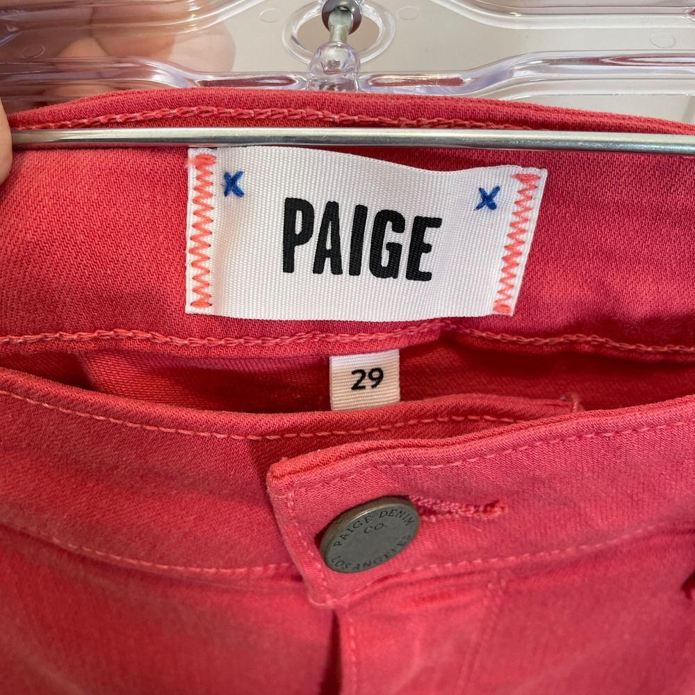 PAIGE Jeans Relaxed Rory Crop Racing Rose Red Raw Hem Stretch Womens Size 29 - Picture 5 of 10